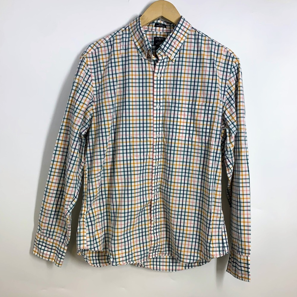 J Crew Slim Fit Long Sleeve Slim Untucked Button Down Shirt Plaid Men Size‎ L